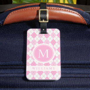 Aangepast licht zacht pastel roze wit argyle patro bagagelabel