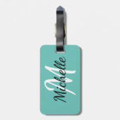 Aangepast lichtblauw en wit monogram Bagagelabel (Achterkant verticaal)