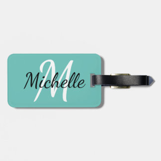 Aangepast lichtblauw en wit monogram Bagagelabel