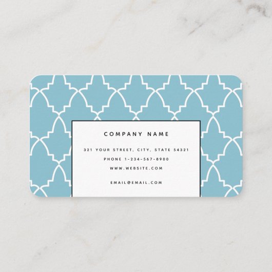Aangepast lichtblauw Marokkaans Lattice Modern Visitekaartje (Achterkant)