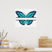 Aangepast lichtblauw vlinder gesplitst monogram poster (Keuken)
