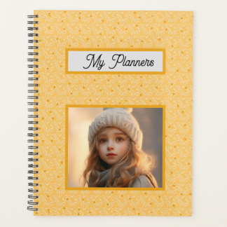 Aangepast Lief Geel Patroon met Foto en Naam Planner