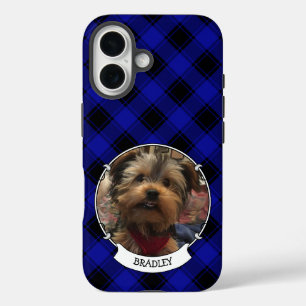 Aangepast Lijst Klassiek blauw en zwart geplakt iPhone 16 Hoesje