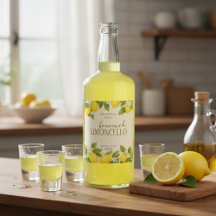 Aangepast Limoncello-etiket met waterverf citroene