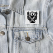 Aangepast lint voor zwart-wit engel vierkante button 5,1 cm (In situ)