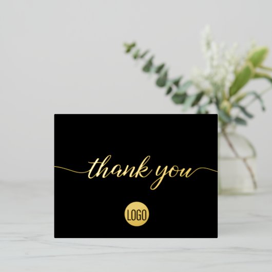 Aangepast logo Bedankt Script Klantwaardering Folie Uitnodiging Briefkaart (Staand Voorkant)