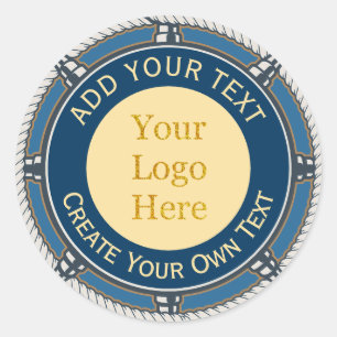 Aangepast Logo Bedrijfsblauw en Goud Touw voor Sch Ronde Sticker