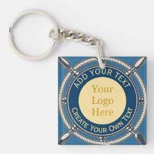 Aangepast Logo Bedrijfsblauw en Goud Zeevaart Touw Sleutelhanger