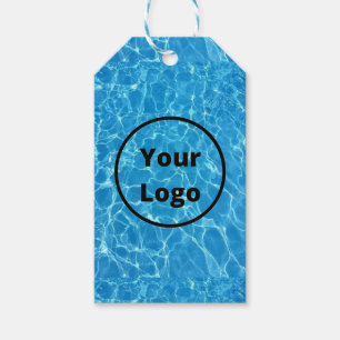 Aangepast logo blauw water getextureerd cadeaulabel