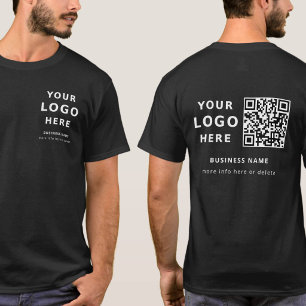 Aangepast logo en QR-code Werknemer Modern Zwart T-shirt