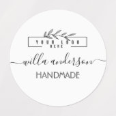 Aangepast logo en script ronde stof kleding labels (Design 1)