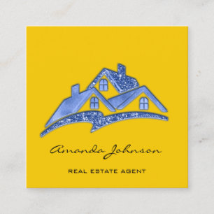 Aangepast Logo Estate Agent Blue Yellow Vierkante Visitekaartje