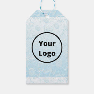 Aangepast logo gegraveerd blauwe floraal cadeaulabel