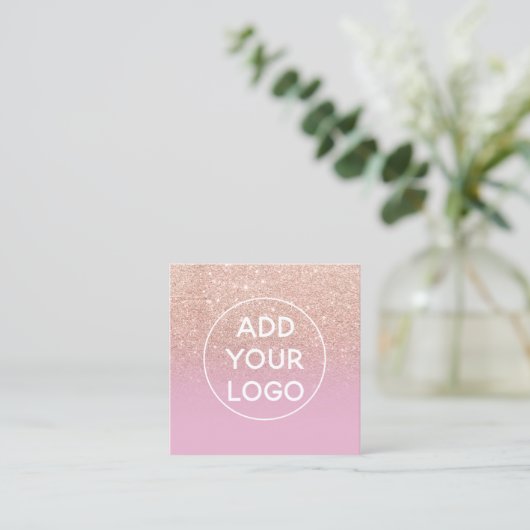 Aangepast logo modern roos glitter lila ombre vierkante visitekaartje (Staand voorkant)