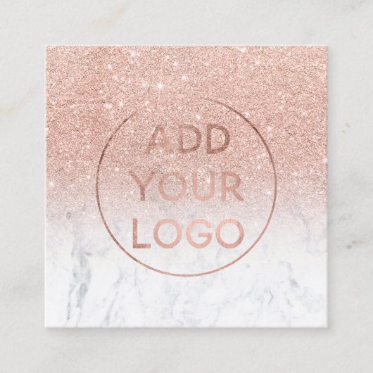 Aangepast logo modern roos goudglitter witte marme vierkante visitekaartje (Voorkant)