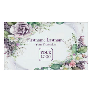 Aangepast Logo Paarse Floral Green Foliage Rustige Naambadge