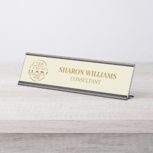 Aangepast Logo Professioneel Beige Goud Minimali Bureau Naambordje