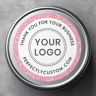 Aangepast logo roze glitter border business bedank ronde sticker