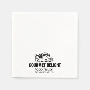 Aangepast logo van een foodtruck op een vierkante servet
