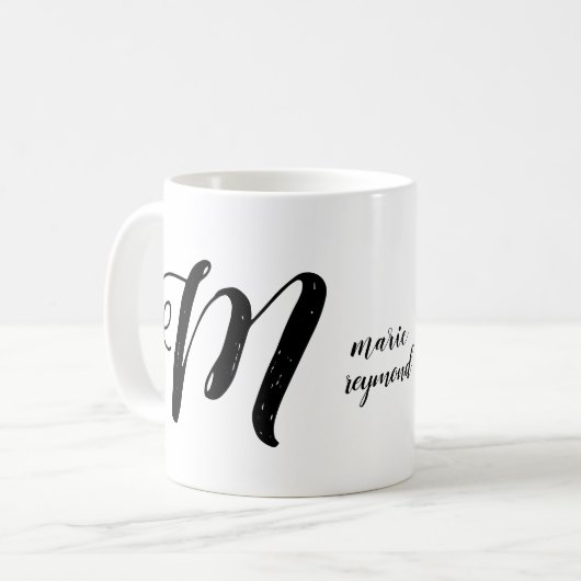 Aangepast M letter monogram b/w Koffiemok (Voorkant links)