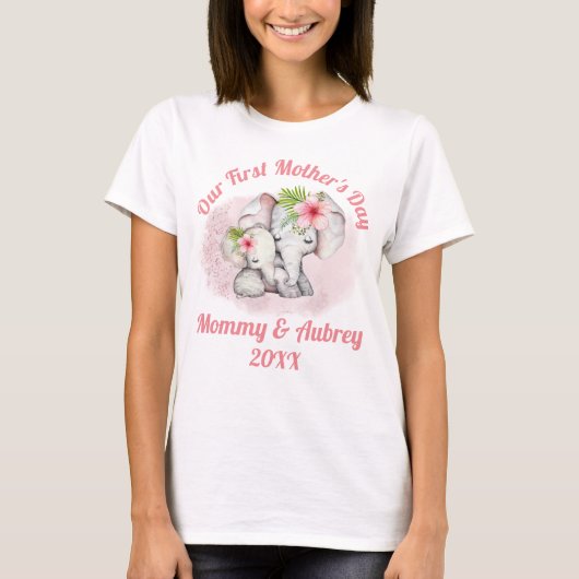 Aangepast mammie en Baby Elephant Moederdag T-shir T-shirt (Voorkant)