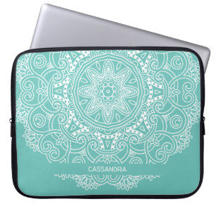 aangepast Mandala Art Pattern voor licht Blauwgroe Laptop Sleeve