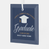Aangepast marineblauw Afstuderen High School Keepo Glas Ornament (Voorkant links)
