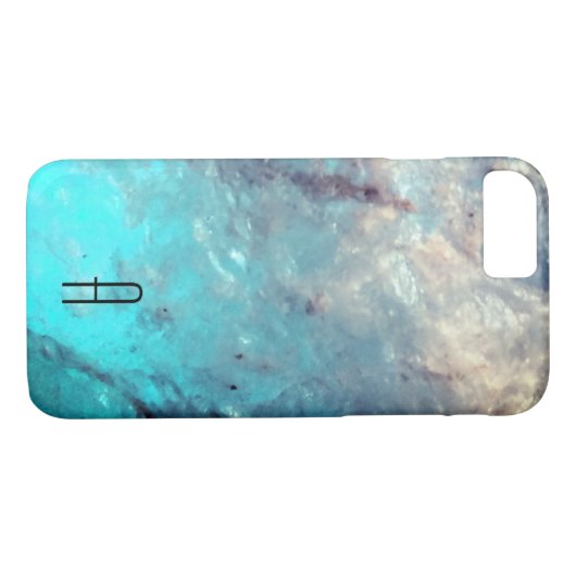 Aangepast marmer Monogram Turquoise Blue Case-Mate iPhone Case (Achterkant (Horizontaal))