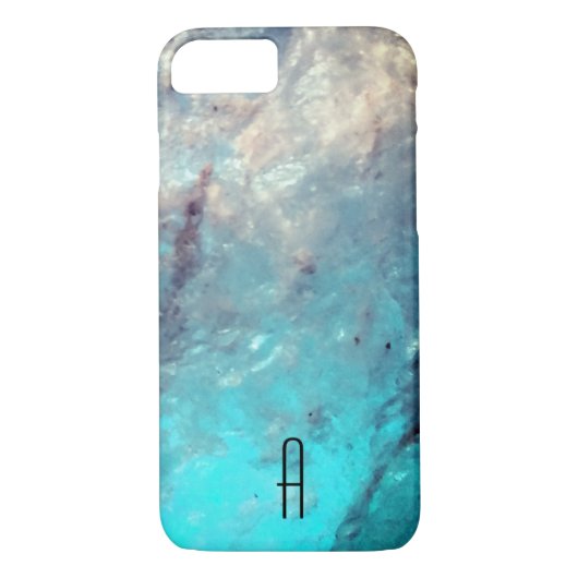 Aangepast marmer Monogram Turquoise Blue Case-Mate iPhone Case (Achterkant)