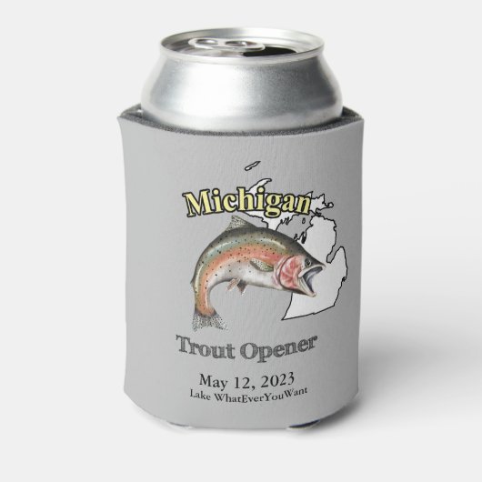 Aangepast meer/Datum Michigan Trout Opener Light Blikjeskoeler (Blikje Achterkant)