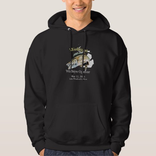 Aangepast meer/Datum Michigan Walleye Open Dark Hoodie (Voorkant)