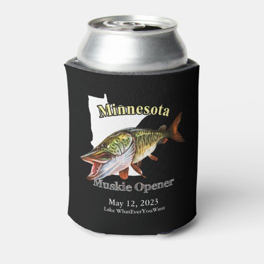 Aangepast meer/Datum Minnesota Muskie Opener Dark Blikjeskoeler (Blikje Achterkant)