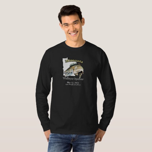 Aangepast meer/Datum Minnesota Walleye Open T-Shir T-shirt (Voorkant volledig)