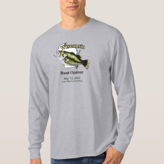 Aangepast meer/Datum Wisconsin Bass Opener Light T-shirt (Voorkant)
