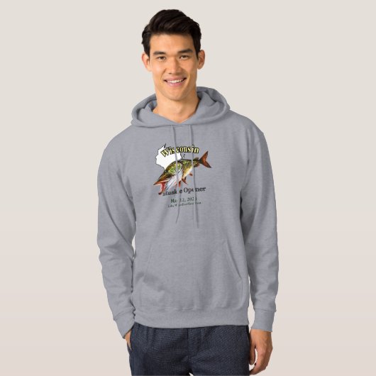 Aangepast meer/Datum Wisconsin Muskie Opener Light Hoodie (Voorkant volledig)