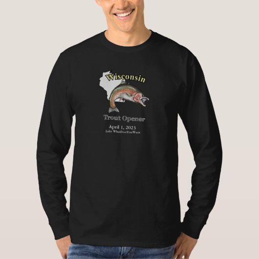 Aangepast meer/Datum Wisconsin Trout Open Dark T-S T-shirt (Voorkant)