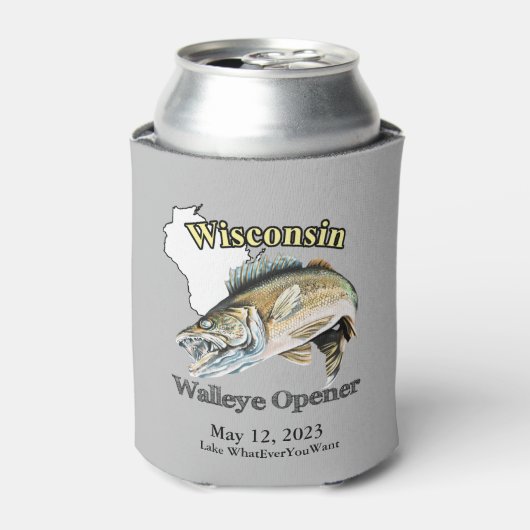 Aangepast meer/Datum Wisconsin Walleye Opener Ligh Blikjeskoeler (Blikje Voorkant)
