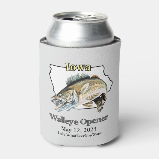 Aangepast meer en datum Iowa Walleye Open Light Blikjeskoeler (Blikje Voorkant)