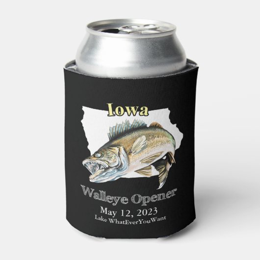 Aangepast meer en datum Iowa Walleye Open Light Ca Blikjeskoeler (Blikje Voorkant)