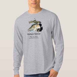 Aangepast meer en datum Michigan Walleye Opener T-shirt