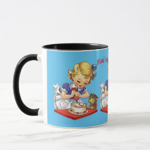 Aangepast meisje die een taart bakken mok