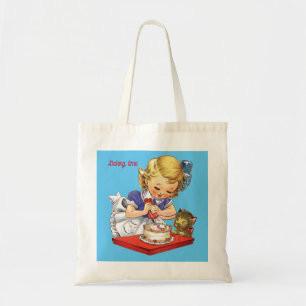 Aangepast  meisje die een taart bakken tote bag