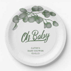 Aangepast merk Greenery Oh Baby   BABY SHOWER Papieren Bordje