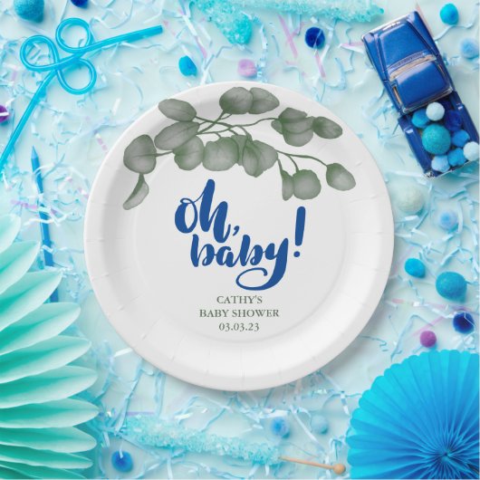 Aangepast merk Greenery Oh Baby | BABY SHOWER Papieren Bordje (Feest)