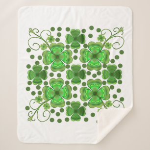 Aangepast Metallic Groen Klaver & Spiraalpatroon  Sherpa Deken