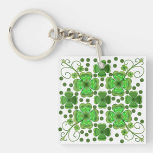 Aangepast Metallic Groen Klaver & Spiraalpatroon  Sleutelhanger