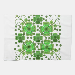 Aangepast Metallic Groen Klaver & Spiraalpatroon Theedoek