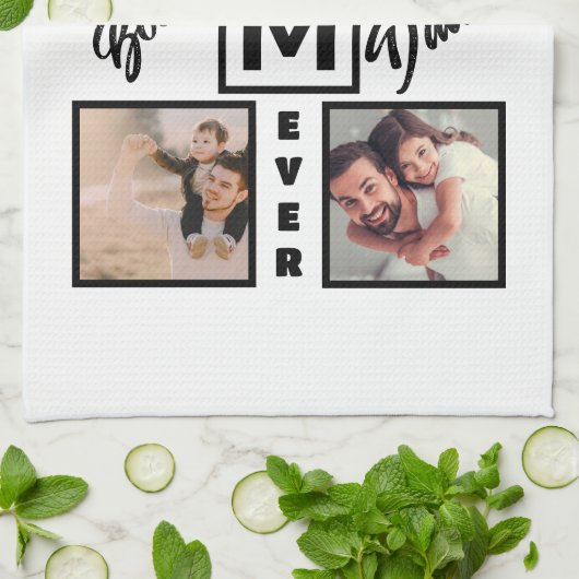 Aangepast modern bonus pa Stepdad 4 Foto Collage Theedoek (Gevouwen)