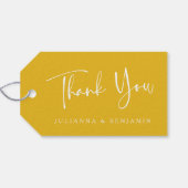 Aangepast modern geel bruiloft bedankt script cadeaulabel (Achterkant Horizontaal)
