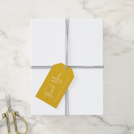Aangepast modern geel bruiloft bedankt script cadeaulabel (Met Touw)